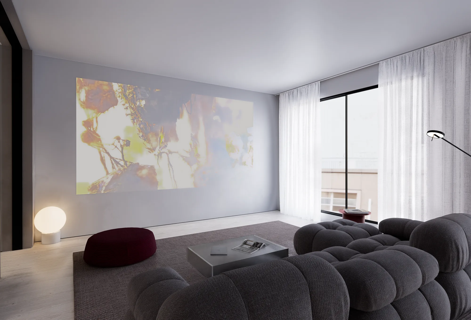 Gros plan — canapé et assise du salon